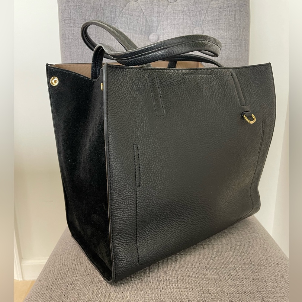 Almost new Banana Republic black pebbled leather and suede tote